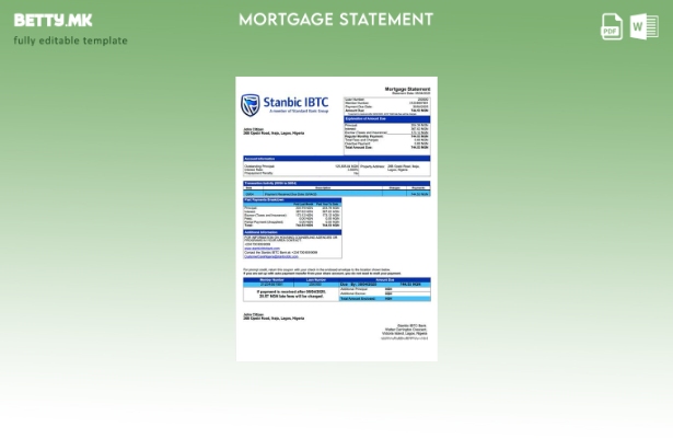 модерен стил Нигерија Stanbic Извод за хипотека IBTC банка Шаблон за Word и PDF